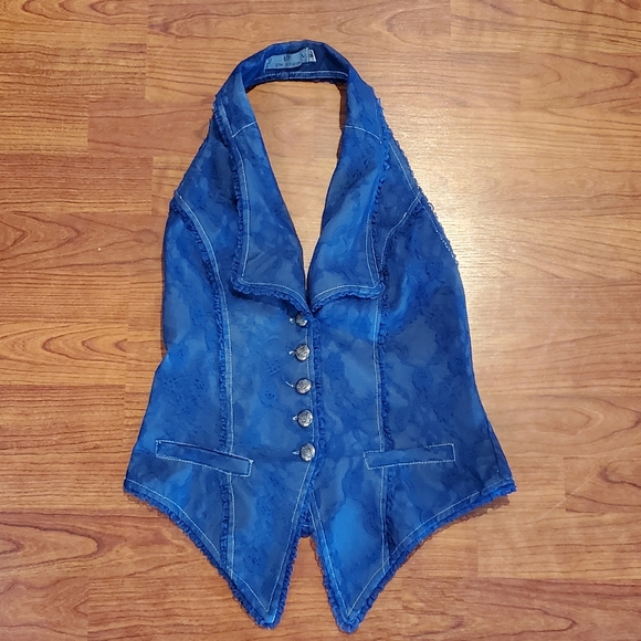 Gothic Lolita Punk Royal Blue Lace Halter Vest M - Picture 3 of 3